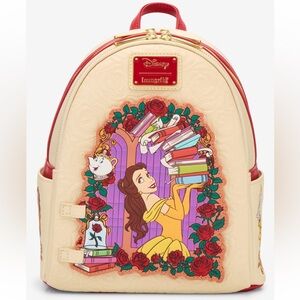Loungefly Disney Beauty and the Beast Belle Roses Magnetic Door Mini Backpack